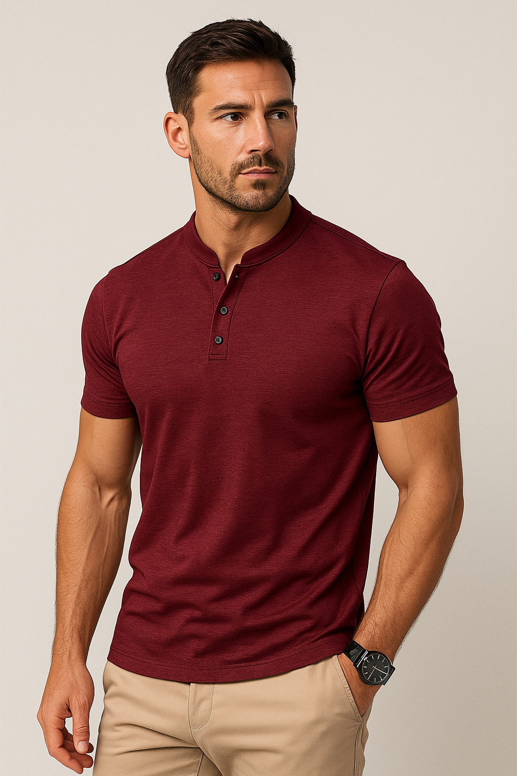 Elegantes Herren Poloshirt mit Stehkragen und Knopfleiste