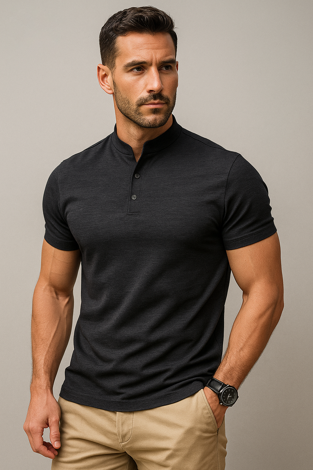 Elegantes Herren Poloshirt mit Stehkragen und Knopfleiste